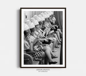 Ladies at Hair Salon Wall Art, Vintage Beauty Salon Decor, Black and White Print, 1960s Vintage Poster, Retro Hairstylist Wall Décor