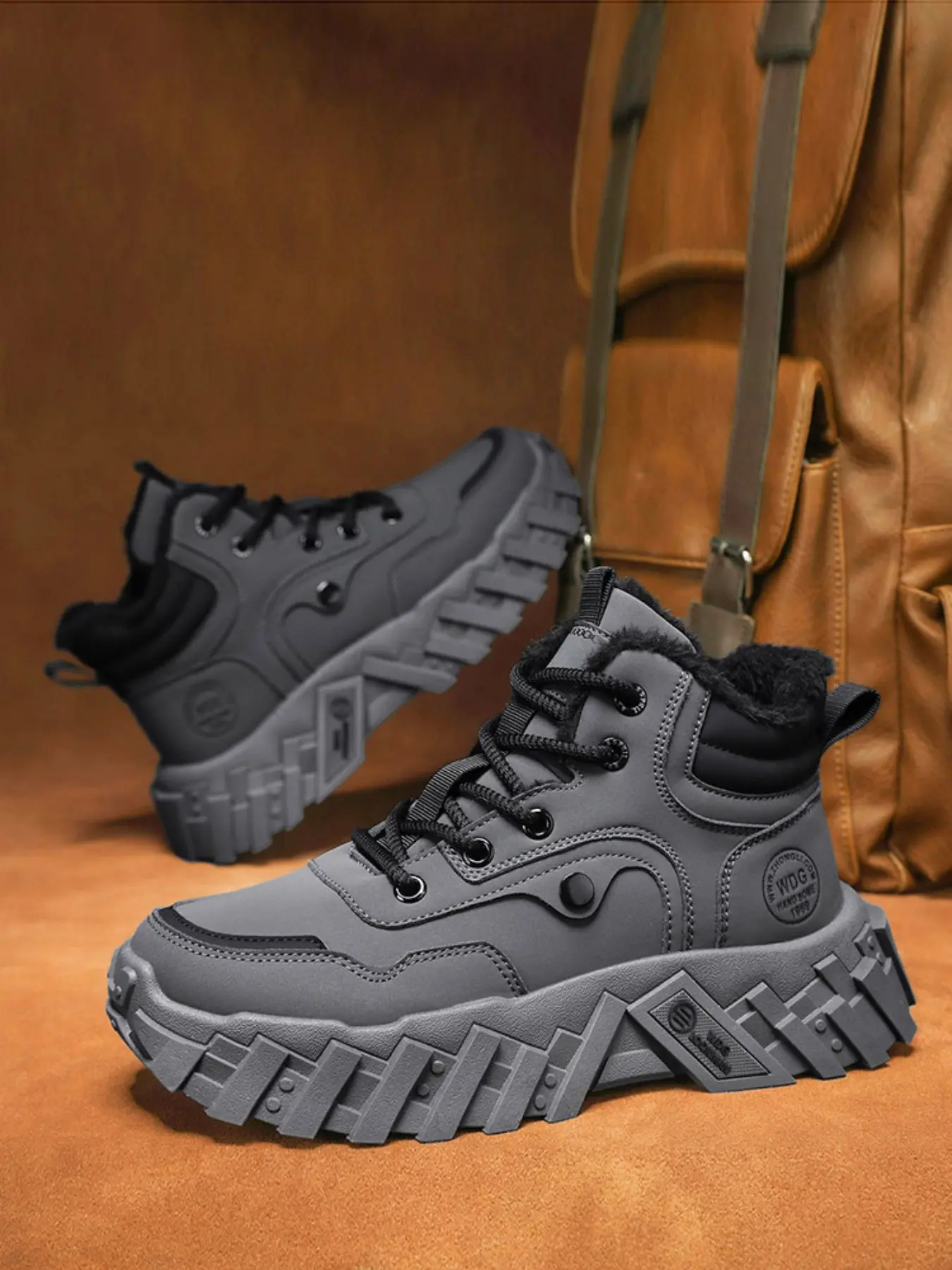 Men's Fashion Fleece Lined Warm Hiking Style Shoes, Outdoor Walking Boots, Outdoor Sports Footwear, Outdoor Travel Footwear, Thick Sole Durable Casual Shoes, Trekking Camping Shoes, Suitable for Daily Wear