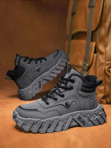 Men's Fashion Fleece Lined Warm Hiking Shoes, Outdoor Walking Boots, Thick Sole Durable Casual Shoes, Trekking Camping Shoes, Suitable for Daily Wear