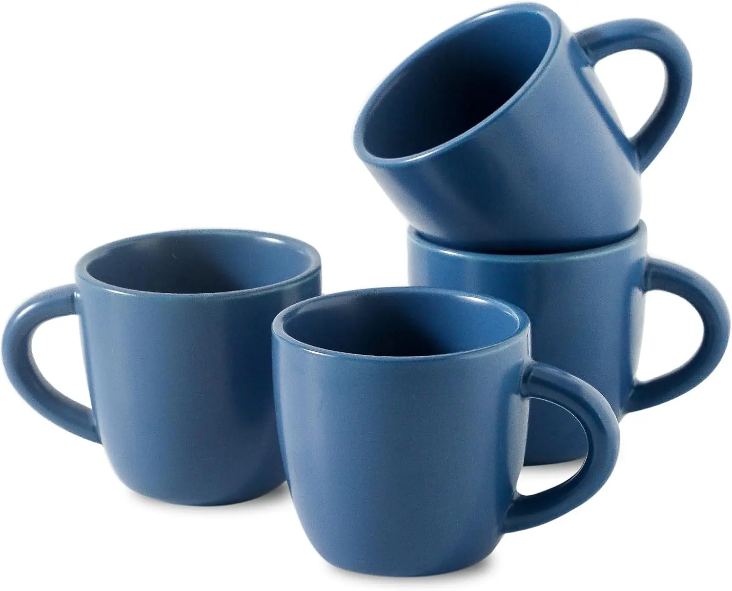 HASENSE Blue Stackable Porcelain Espresso Cup Set (4-Piece, 5oz), Ceramic Mini Mugs with Curved Handle, 0-500ml Compatible for Cappuccino, Tea, Birthday Presents, Cozy Morning Drinks