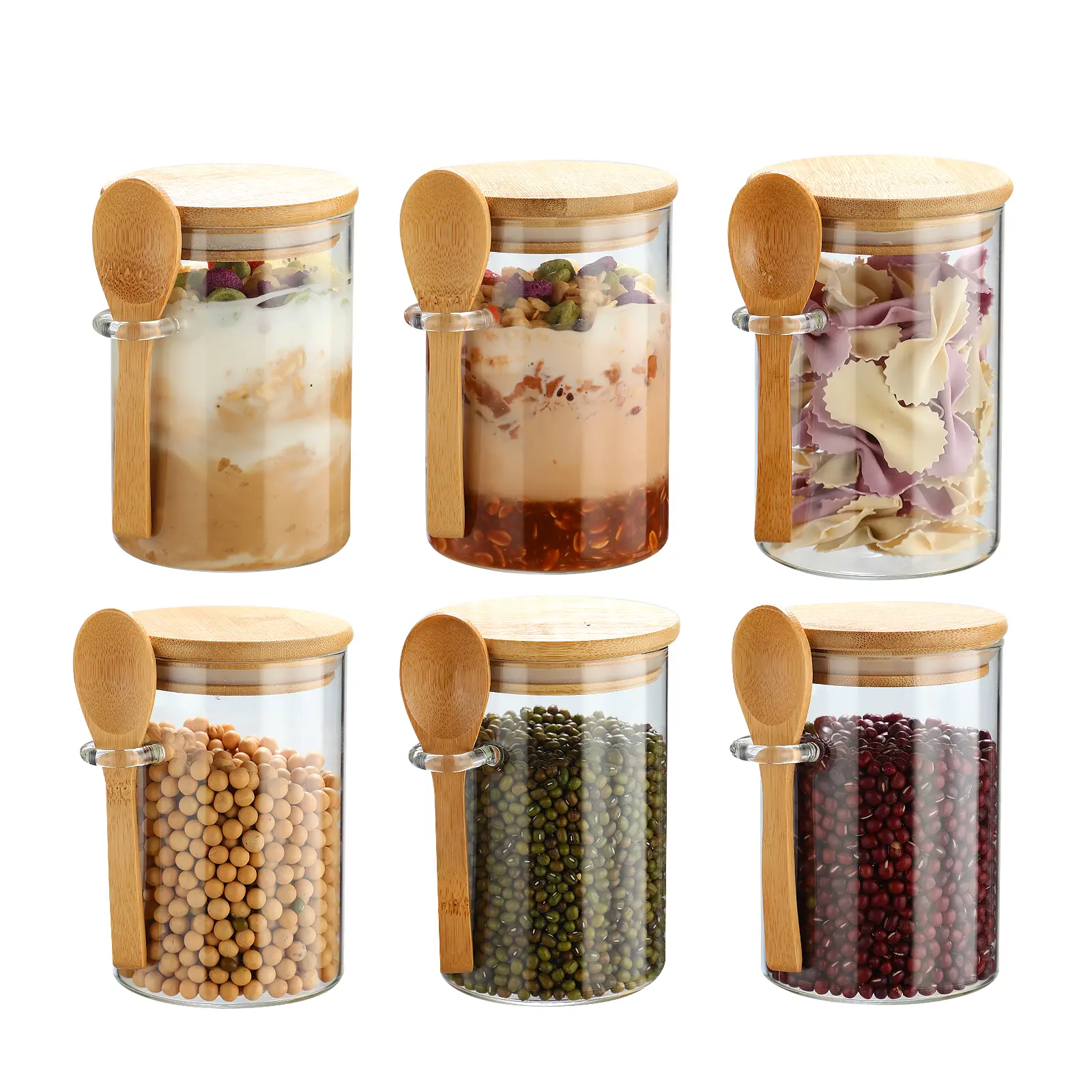 6 Pack Glass Jars with Bamboo Lids and Spoons for Loose Leaf Tea Storage, 17 OZ Glass Overnight Oat Container with Lid and Scoop, Glass Canister Set as Tea Container for Loose Leaf Tea Holder