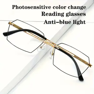 Progressive Reading Glasses-Indoor Clear, Outdoor Sunlight Tint-Blue Light Blocking, Suitable for Men & Women