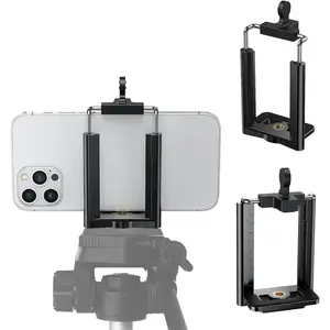 Tripod Phone Mount 1/4" Screw Adapter, Compatible with   and Cell Phones, Adjustable Smartphone Holder Attachment Clip for Tripod Camera Stand, Sturdy Universal Clamp (Black)