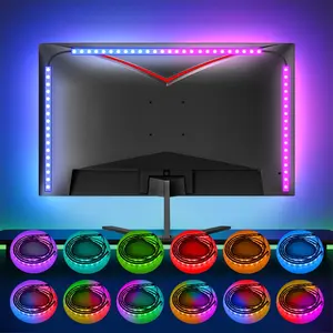 32inch/24inch RGB LED Strip Light, USB Powered, Gaming Room Decor, Desktop Monitor Background, Four Lighting Modes, Indoor Ambiance Lamp, Vibrant RGB Lighting