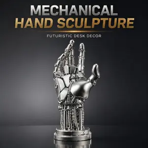 Futuristic Mechanical Hand Sculpture, Cyberpunk Desk Decor, Cool Robot Hand Ornament for Office & Room, Resin Figure