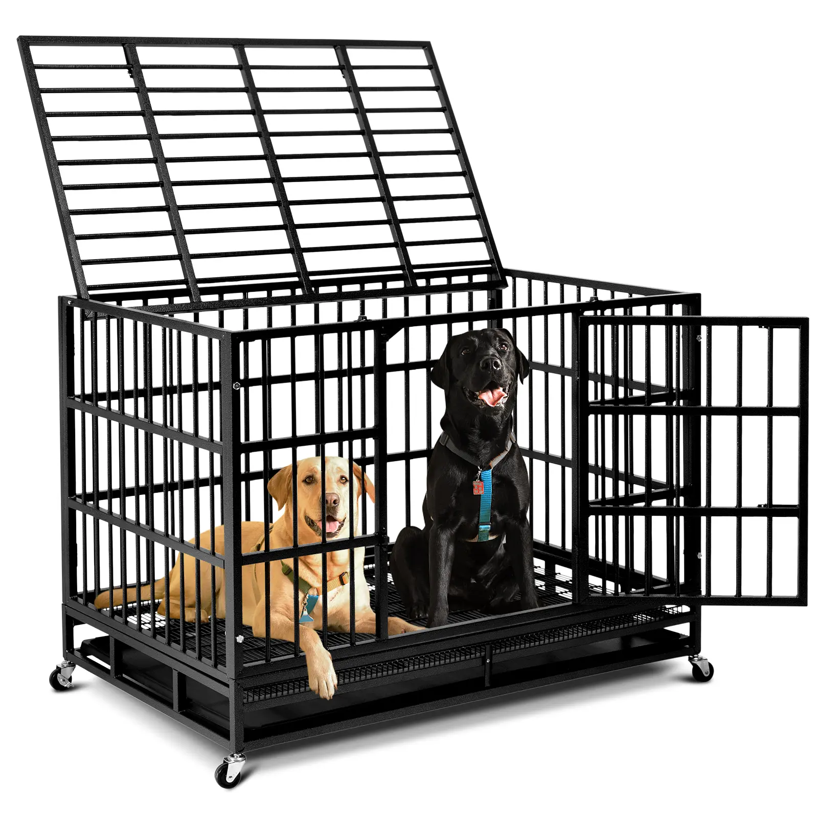 Oranland 48-in Extra Large Size Heavy Duty Design Alloy Dog Crate - Collapsible Escape-Proof Kennel with Wheels, Double Door, Sturdy Locks, Removable Tray for High Anxiety Pets