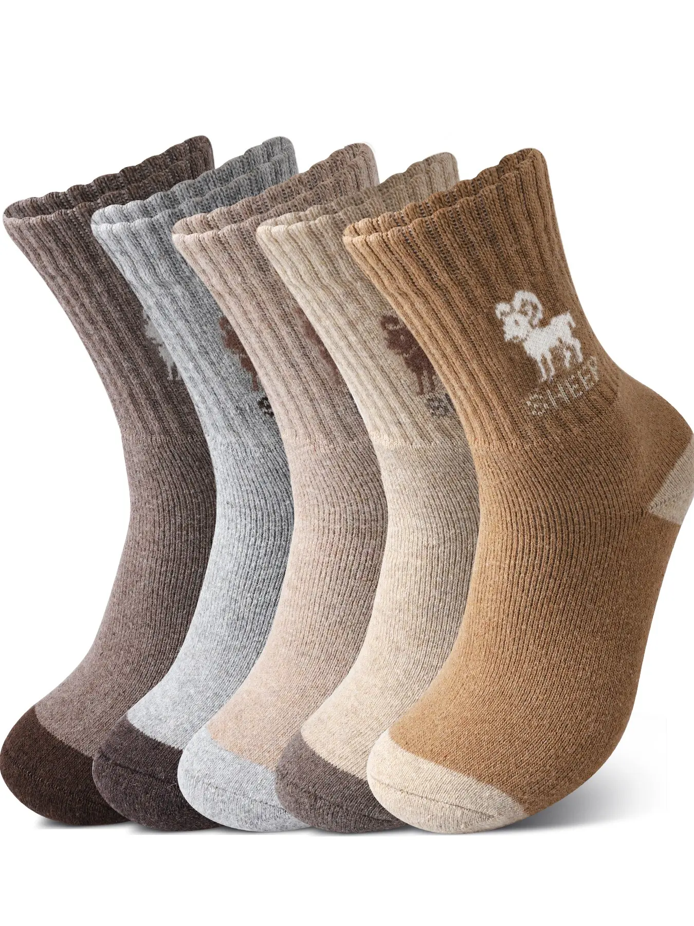 5 Pairs Men's Winter Warm Calf High Socks, Soft and Comfortable Sheep Pattern, Casual Solid Crew Socks for Fall & Winter