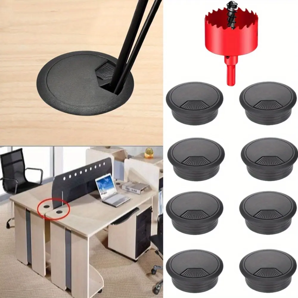 8-Pack 50mm Detachable Plastic Desktop Cable Tray Cover - 8 Desk Cable Grommets, 1 Hole Opener, Durable Spring Cover Wire Management Accessory with Good Appearance for Home Decoration, Desk Decor, Indoor