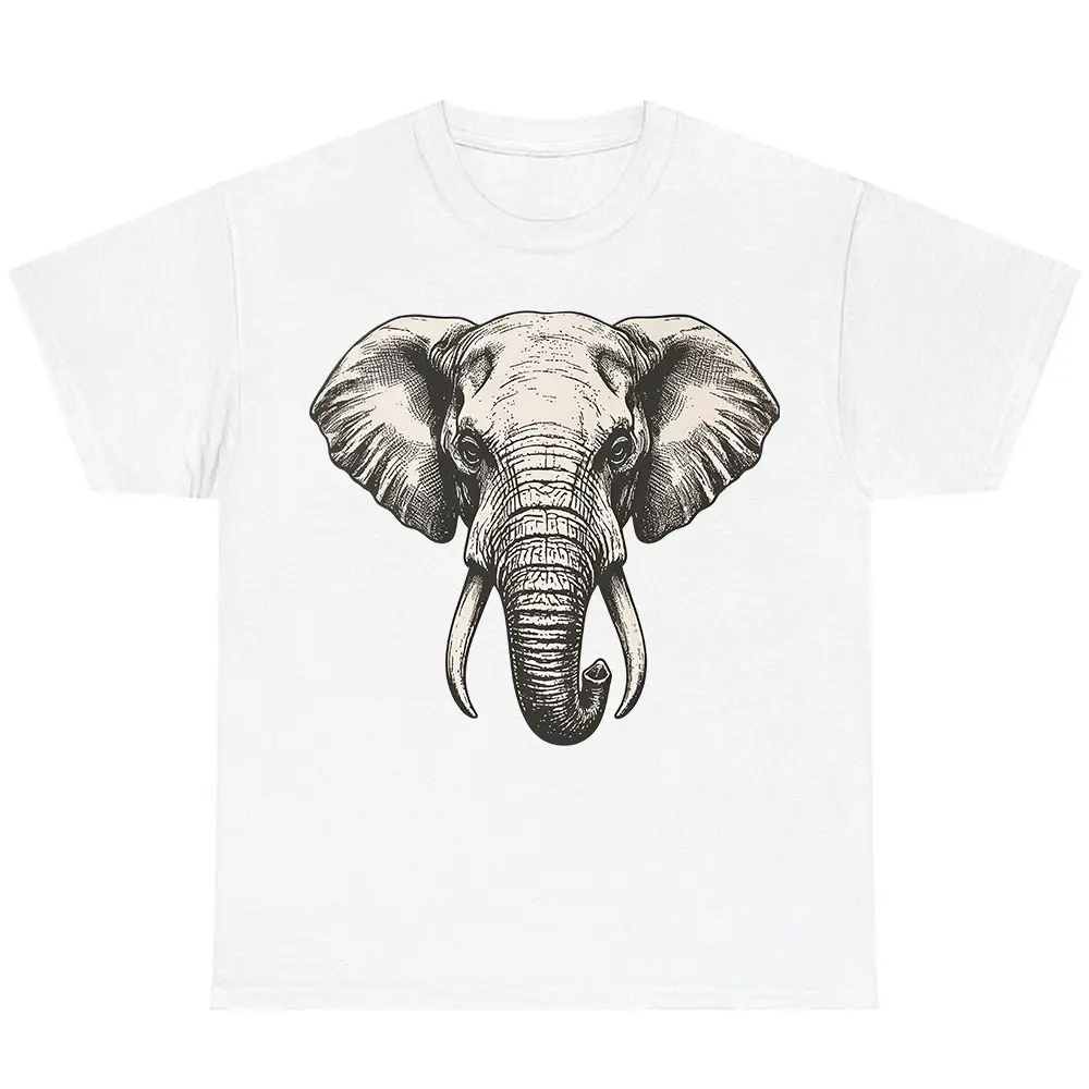 Vintage Elephant Head Tee, Tribal Wildlife Graphic Shirt, Washed Nature Spirit T-Shirt, Timeless Elephant Art Gift