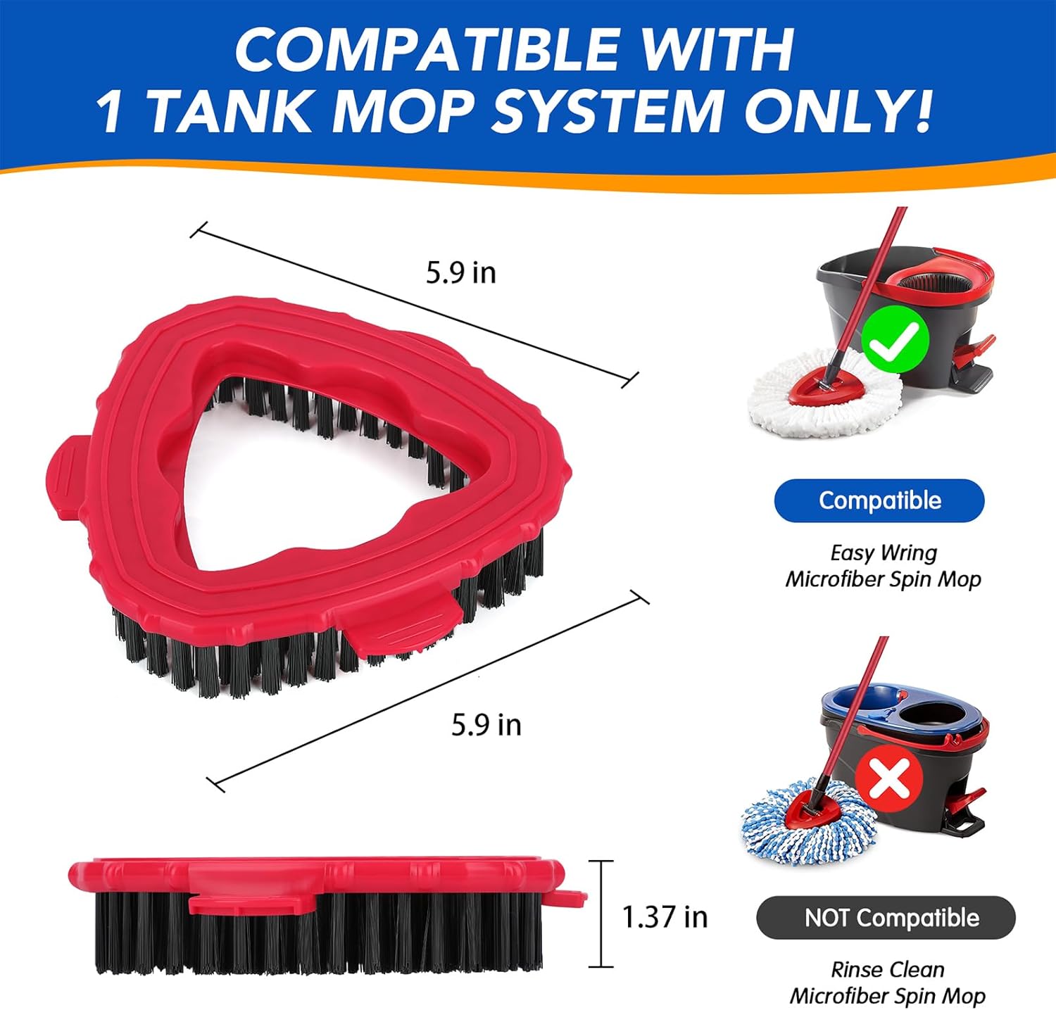 Spin Mop Scrub Brush Head for Cleaning O Ceda EasyWring 1-Tank System – Hard Bristle Brush Scrub Attachment for oceda Scrubber mop Head for Bathroom,