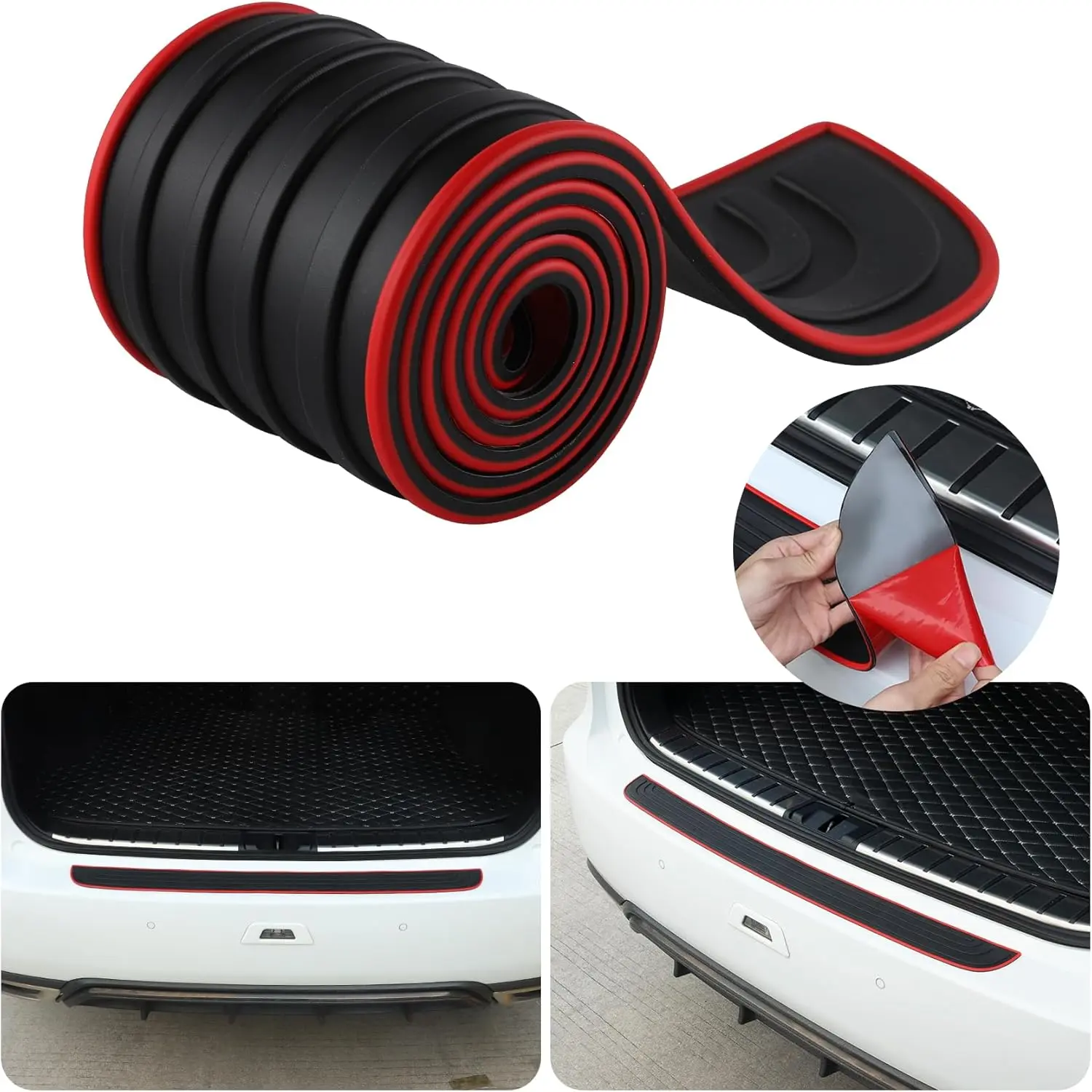 Rear Bumper Protector, 41inch x3.5inch /SUV Universal Rubber Anti-Scratch Trunk Exterior AccessoriesRed Border