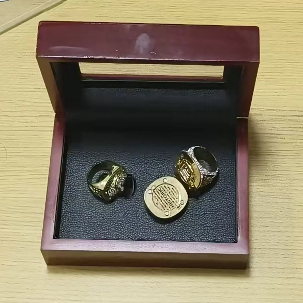 H D 2RING AND BOX Jewelry Rings Personalized Competition Rings in Elegant Wooden Box