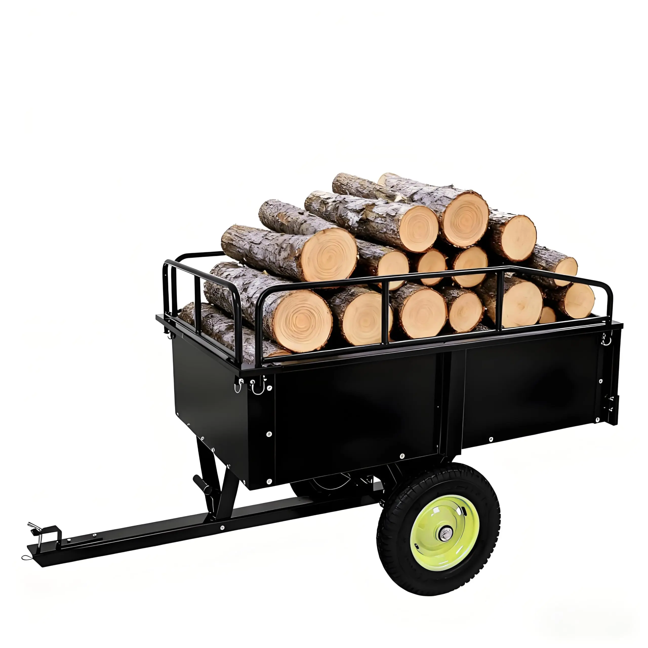 750LB Heavy Duty Steel Dump Cart 15 Cu.Ft Utility Trailer with Removable Sides Raised Support Rails Rear Tailgate and Tow Hitch Tow Behind Compatible with ATV Lawn Tractor Mower Durable Versatile Wagon for Yard Garden Farm Outdoor Hauling Transport Work