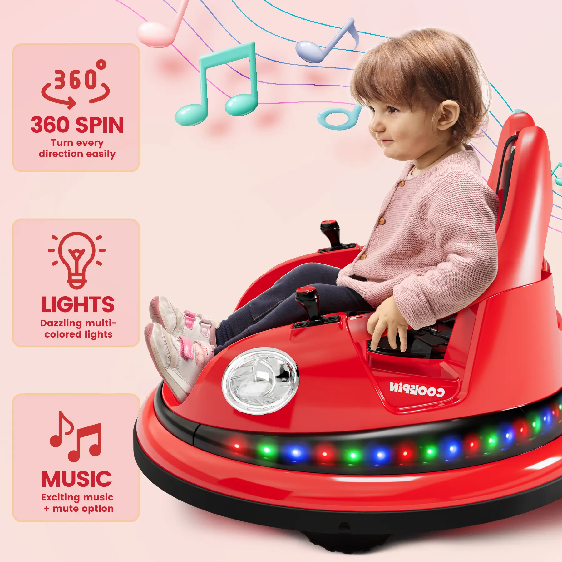 Garvee 12V Electric Bumper Car for Kids & Toddlers - 360° Spin - 2 Speeds - Remote & Manual Modes - LED Lights - Music - Safe Ride-On Toy for Boys & Girls Ages 1-8