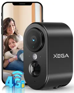 Xega 4G Cellular Security Camera Indoor Built-in SIM Card, 2K No Wi-Fi Security Camera Portable, LTE Cameras with 6000mAh Battery, PIR Motion Detection, Color Night Vision, 2-Way Audio, TF/Cloud