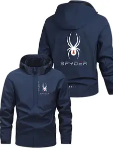 Men's and Women's Fashion Jacket with Spider Spyder Letter Print, Casual Hooded Design, Zipper Pockets, Polyester, Spring & Fall