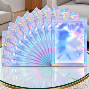 50pcs Mylar Bags, Holographic Packaging Bags, Resealable Smell Proof Bags, Jewelry Pouch Bag, Clear Foil Pouch Bag for Candy, Gift Package