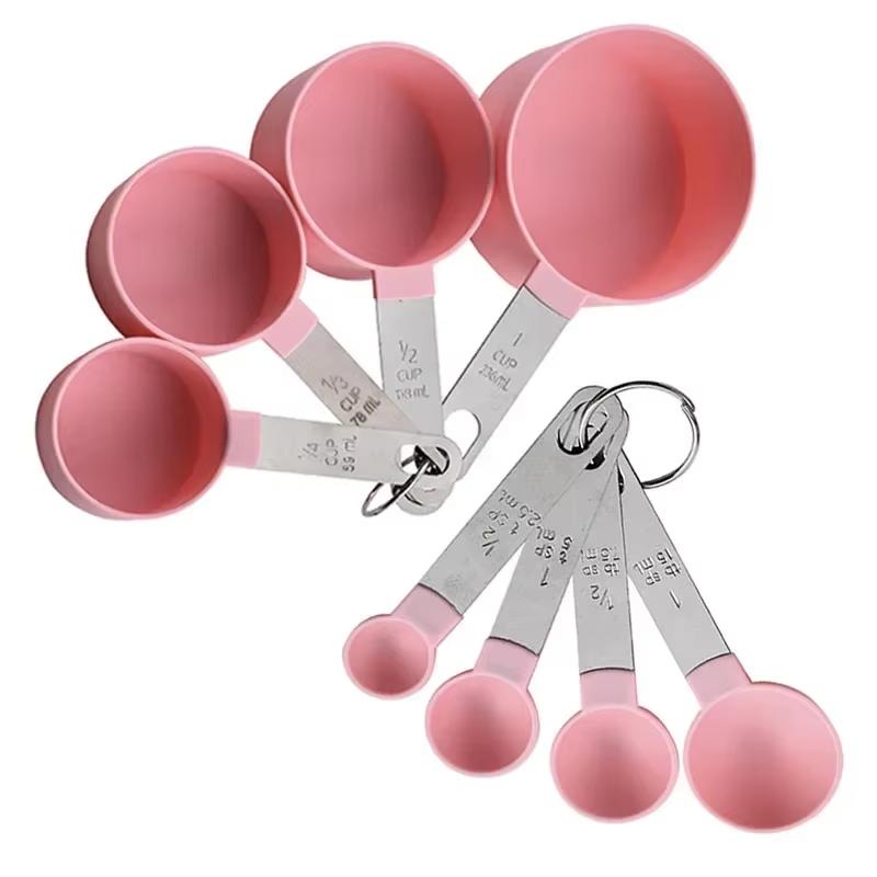 8 Pcs Measuring Cups and Spoons Set, Turquoise Stainless Steel Handle, Kitchen Baking Tools for Cooking, Baking & Coffee, Heavy Duty & Dishwasher Safe