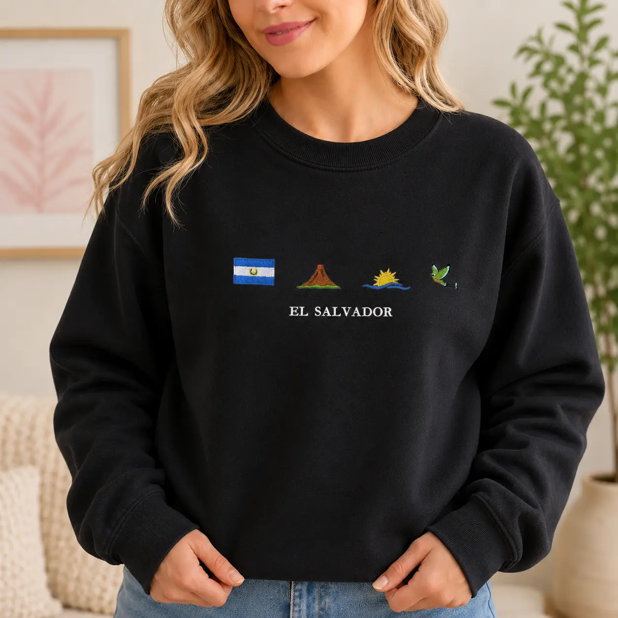 El Salvador Embroidery Sweatshirt, Torogoz, Volcano, Beach, Ocean, Surf, Pupusa, Flag, Emoji, Symbol