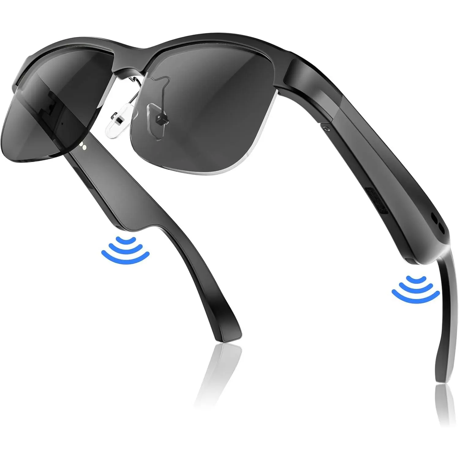 M9 Pro Black Lens Smart Wearable Glasses - TR90 Frame Polarized Bluetooth Sunglasses, Magnetic & Button Control, Built-in Mic & Speakers, Voice Assistant, UV Protection, Adjustable Fit, Unisex Adults Hands-Free for Android, iPhone, Driving, Stereo Sound