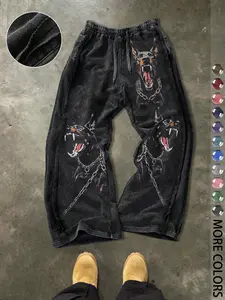 Men's Casual Loose Cotton Sport Pants, Dalmatian Print, Graphic, Outdoor, Party, Home Comfort, Casual Comfy Drawstring, Travel, Street Style, Drawstring Waist, All Seasons