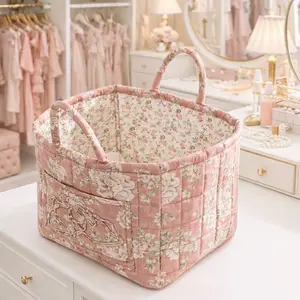 Large Capacity Floral Car Storage Basket – Multi-Purpose Canvas Organizer for Car Interior, Home Storage & Spring Picnic