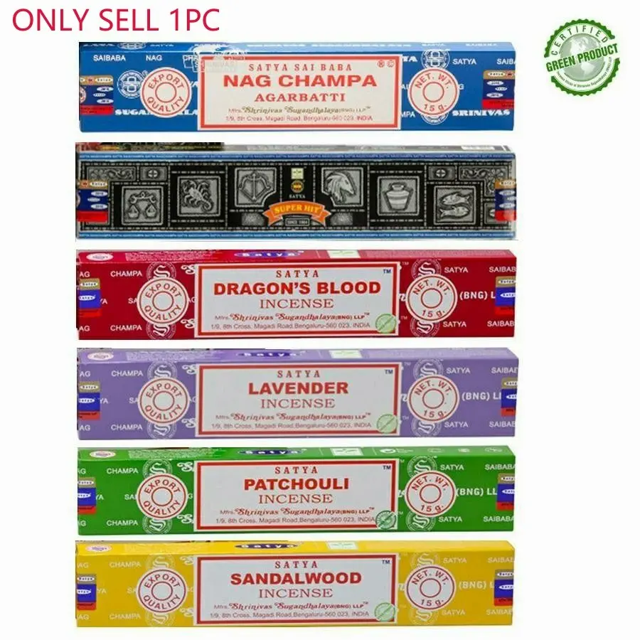 Satya Sai Baba Handmade Scented Incense Sticks 15g, 6 Scents Including Sandalwood, Lavender, Dragon Blood, for Purification, Relaxation, Yoga, Meditation, Calming Home Fragrance