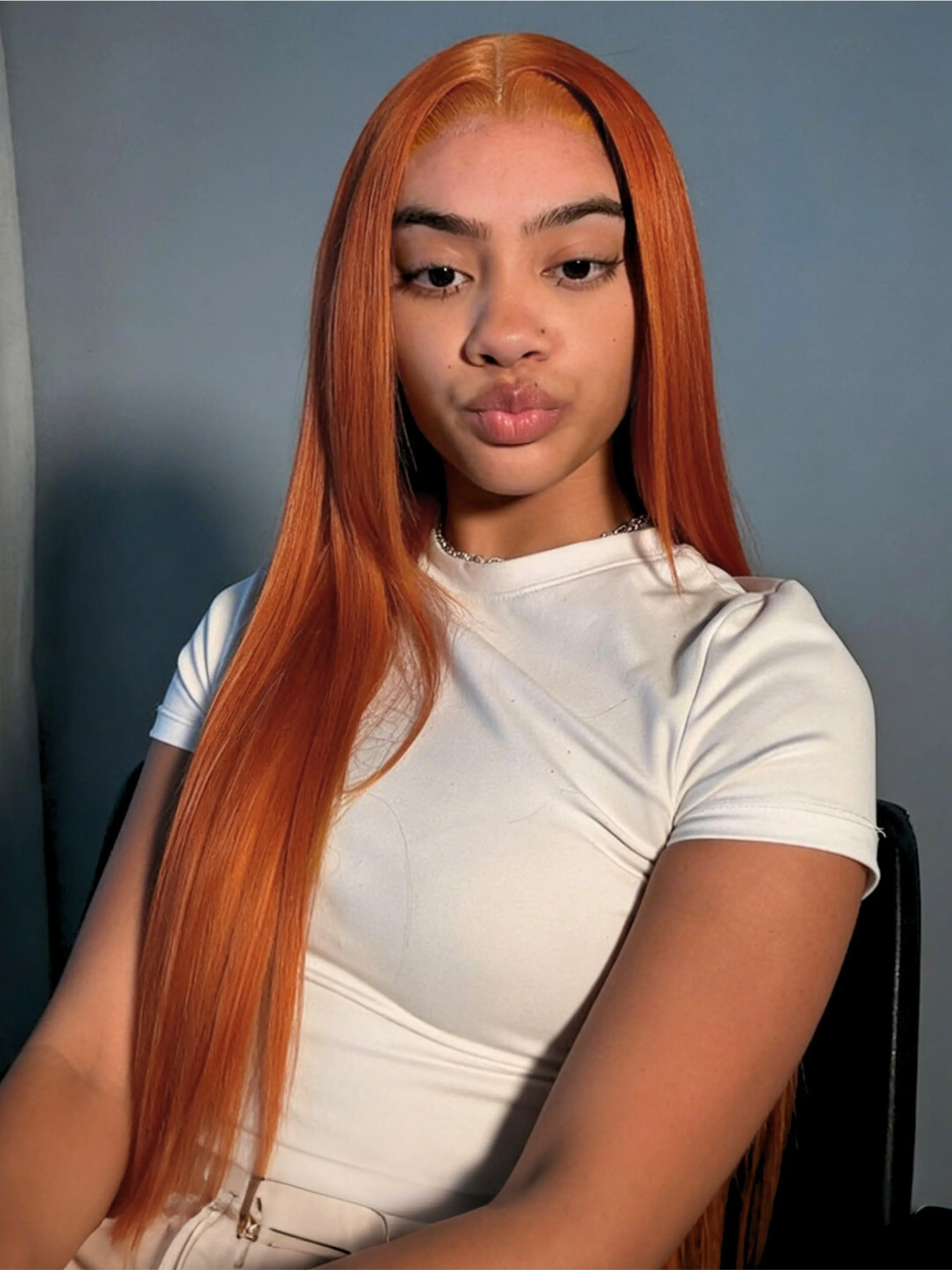 GInger Orange 13x4 Lace Front Wig Pre Plucked Hairline Heat Resistant Synthetic Wig Valentine’s Day Dating Look Straight Wig for Women Everyday Wear Work School Valentine’s Gift Present 28 Inch