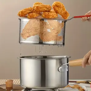 Stainless deep Steel multifunctional fryer with basket-Kitchenmusthaves-Suitable for Induction & Gas Stoves 1.5Quart-Kitchen Supplies for Home Cooking