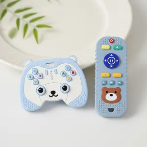 Cute Bear Game Console & Remote Control Toy Design Teething Toy (2 Counts/set), Baby Teether Toy, Soft Silicone Baby Teething Toy, Sensory Teether, Gift for Baby Girls, Play Toys, Teething Relief Set, Baby Essentials, Newborn Gifts