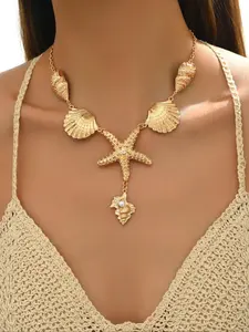 Women's Elegant Shell & Starfish Design Pendant Necklace, Fashion Jewelry, Faux Pearl Jewelry for Party, Daily Decor, Trendy All-match & Exquisite Jewelry for Birthday Gift, Exquisite Chain Jewelry