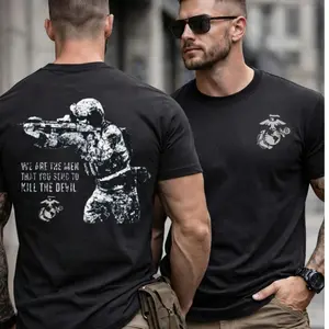 Men's Short-Sleeve T-Shirt & Hoodie - Menswear Tops, U.S. Marine Corps Sniper Design, Round Neck, Bold Soldier with Rifle Graphic, 2-Sided "Kill the Devil" Quote, Soft Cotton Blend, Tactical Military Pride, Unisex Casual Streetwear