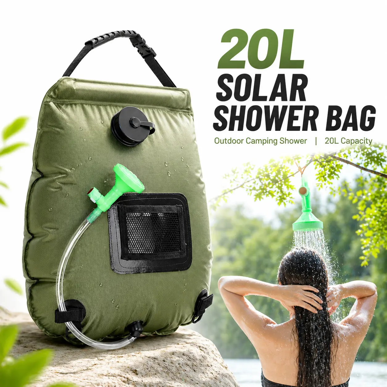 20L Portable Durable Solar Shower Bag with Camping Showerhead - Bathroom Camping Essential, Beach Necessities for Outdoor Camping, Hiking tiktokshopbacktoschool
