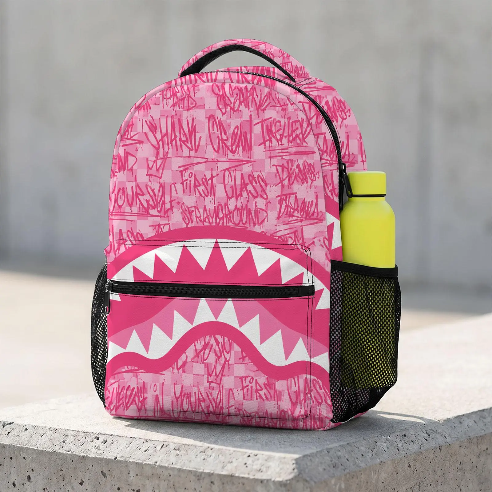 Shark-Pink Cute Cartoon School Backpack for Teen Girl | Aesthetic Print Bookbag for Kids & Students | Large Capacity Casual Daypack