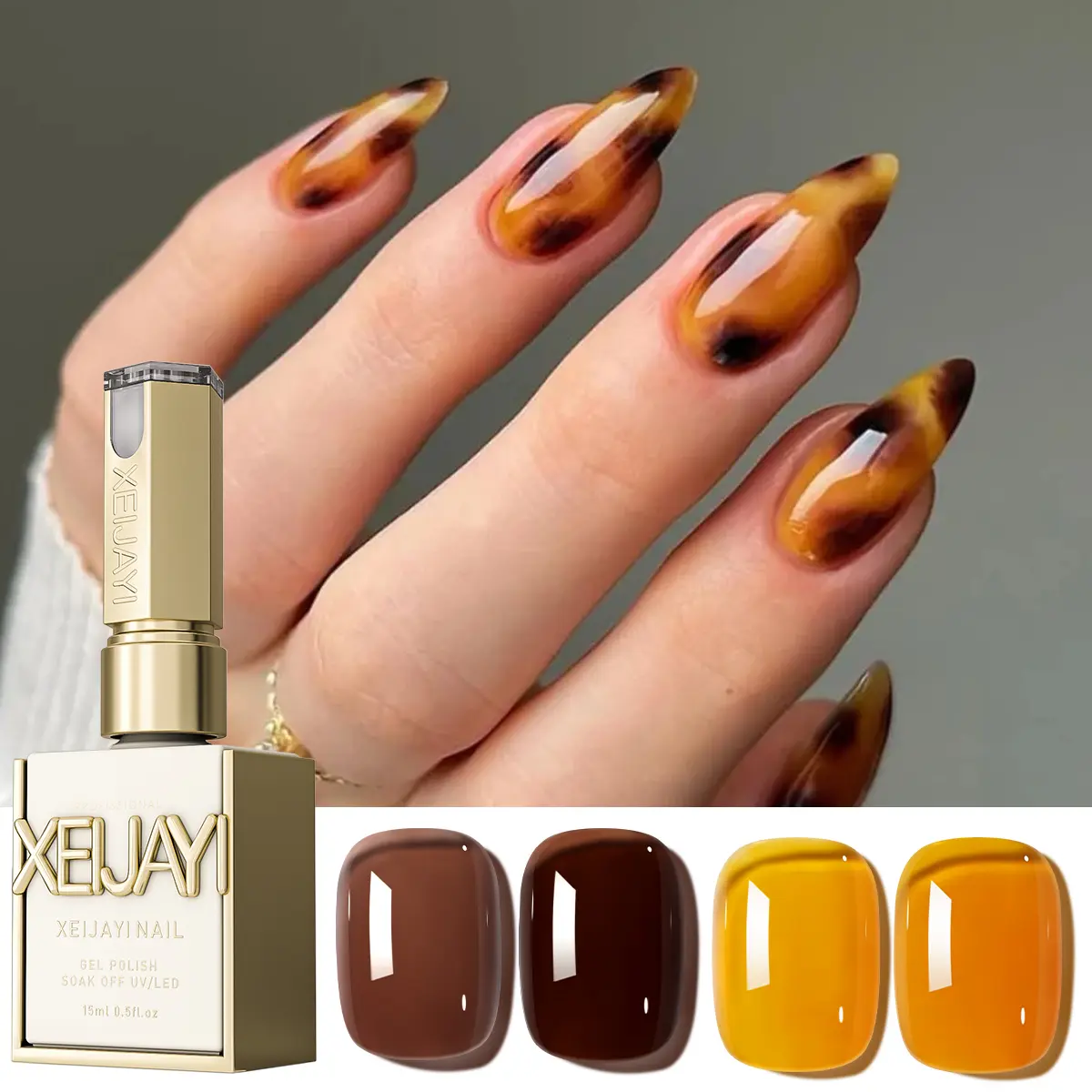 2PCS 15ML Amber Tawny Gel Nail Polish Set - Long-Lasting, High-Saturation, Alcohol-Free UV/LED Soak-Off Formula for DIY & Salon Manicure, Autumn/Winter Collection Cuticle Cosmetic, M101+M103