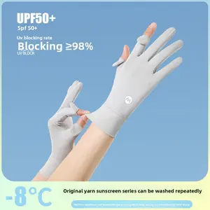 Sunscreen gloves women's UV protection ice silk dew two fingers summer outdoor electric vehicle riding driving can touch the screen thin Warm Compression Knee Protection Thick Breathable Goalkeeper Gloves Tinted UV Protection Football Visor outdoor cap