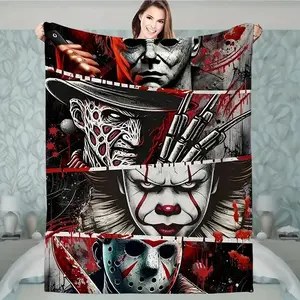 Horror Movie Watching Blanket, Halloween Blanket Gift, Movie Blanket, Horror Blanket Gifts for Halloween for Couch Sofa Bed Soft Fuzzy Fleece Holiday Blanket Gift Home Bedroom Decor