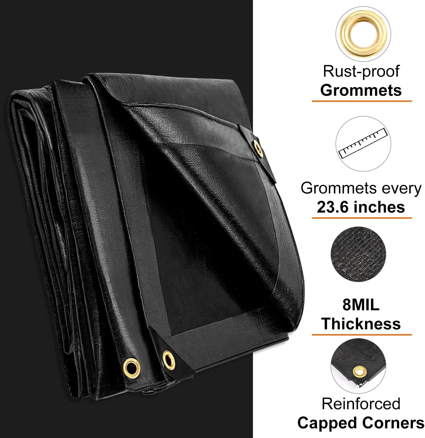 10x20 Ft Heavy Duty Waterproof Tarp, 8 Mil Thick Plastic Tarp with Rustproof Grommets Every 23.6", UV & Tear Resistant Outdoor Cover, Reinforced Edges for Pool, Camping, Tent, Roof, Equipment & Patio