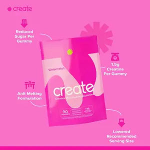 Create Creatine Monohydrate Gummies for Men & Women 1.5 Gram Creatine per Gummy (Watermelon, 90 ct) Healthcare Fitness Dietary Muscle
