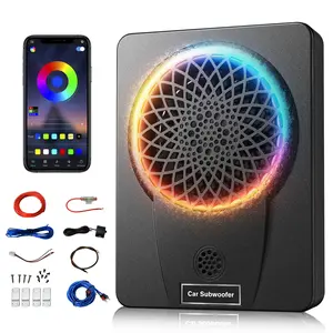 1200W 10'' Slim Under Seat Car Subwoofer with Tweeters and APP-Controlled RGB Lights, Built-in Amplifier, Hi/Lo Input, Deep Bass & Clear Treble Car Audio Subwoofer for Car/Truck/SUV/Jeep/MPV
