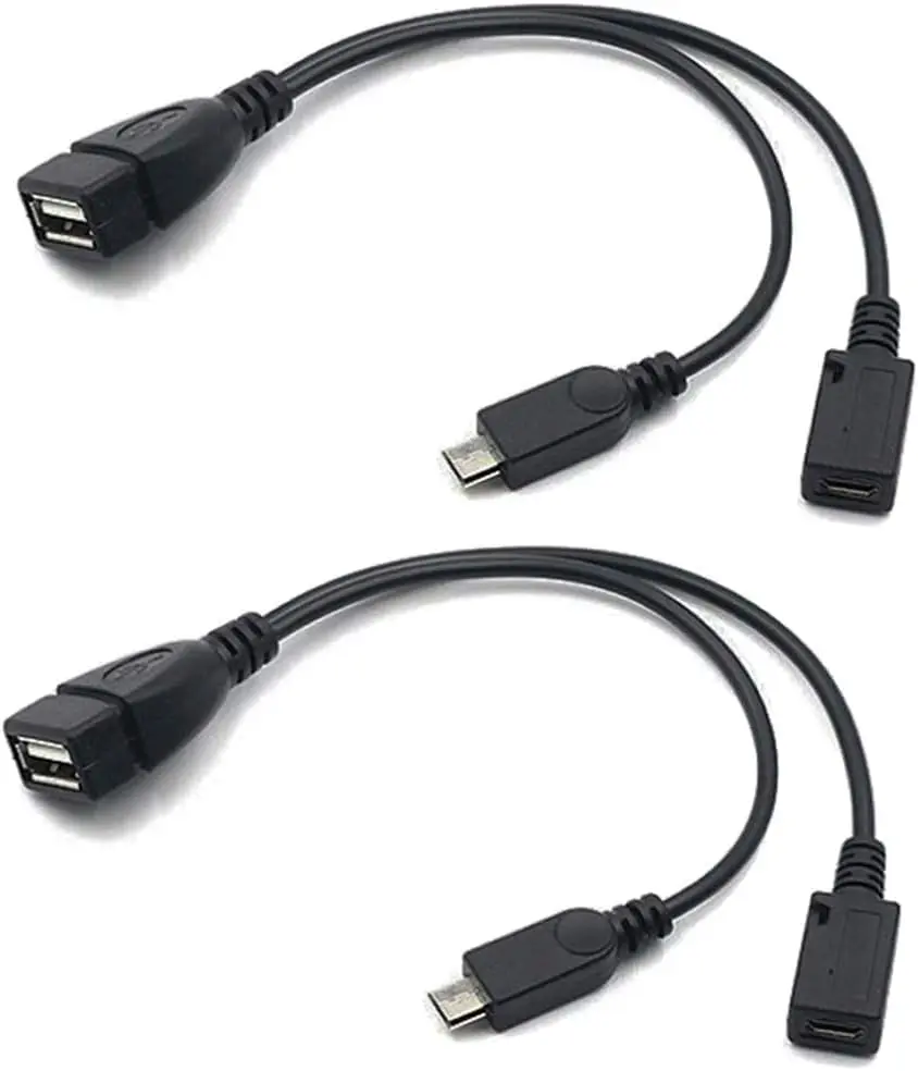 SGElectronix 2-in-1 Micro USB to OTG & Power Adapter Cable Dual Pack Black, External OTG Cables for Fire Stick, PlayStation Classic, External Usb Otg Cables