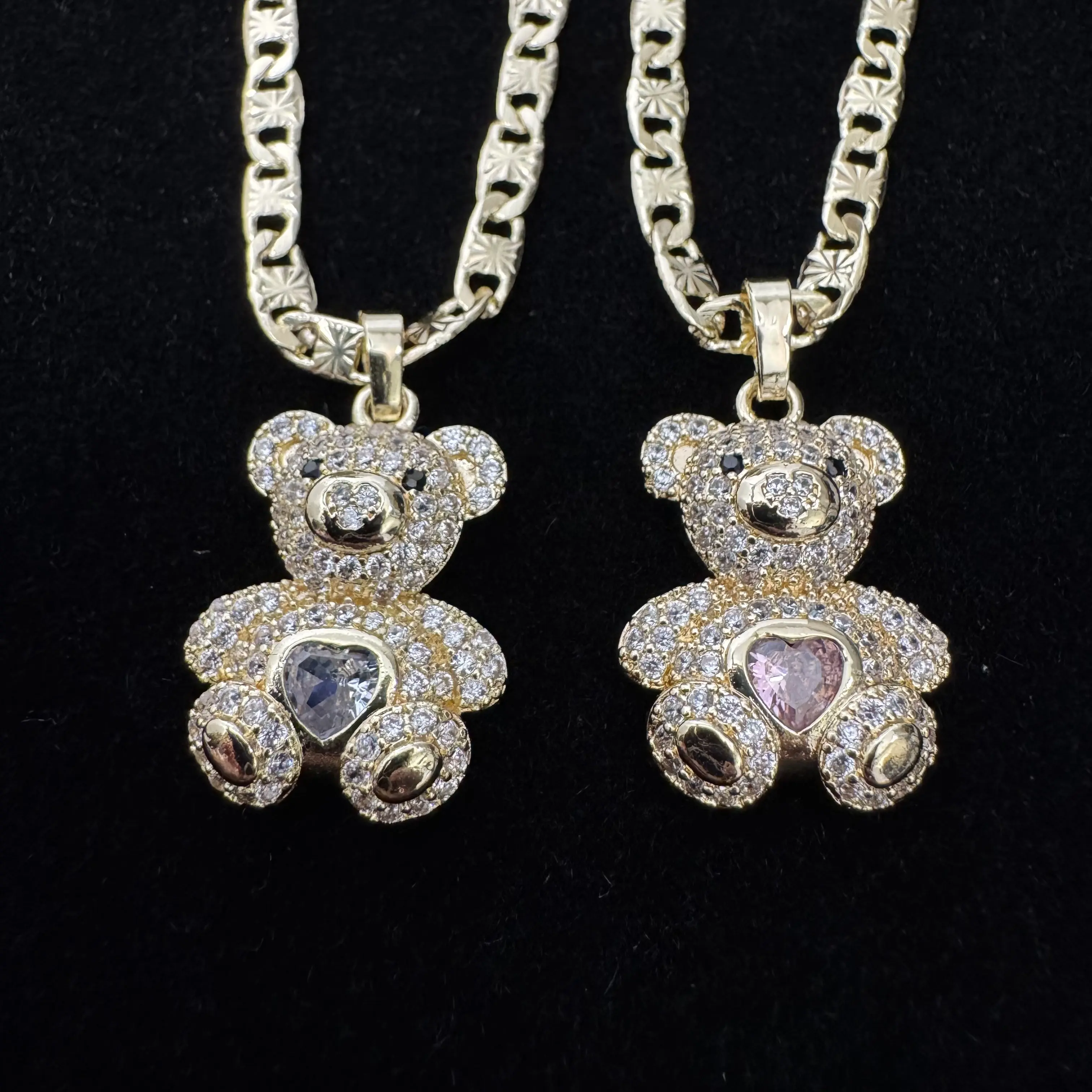 Bear Necklace 14k Gold Plated Teddy Bear Charm With Heart