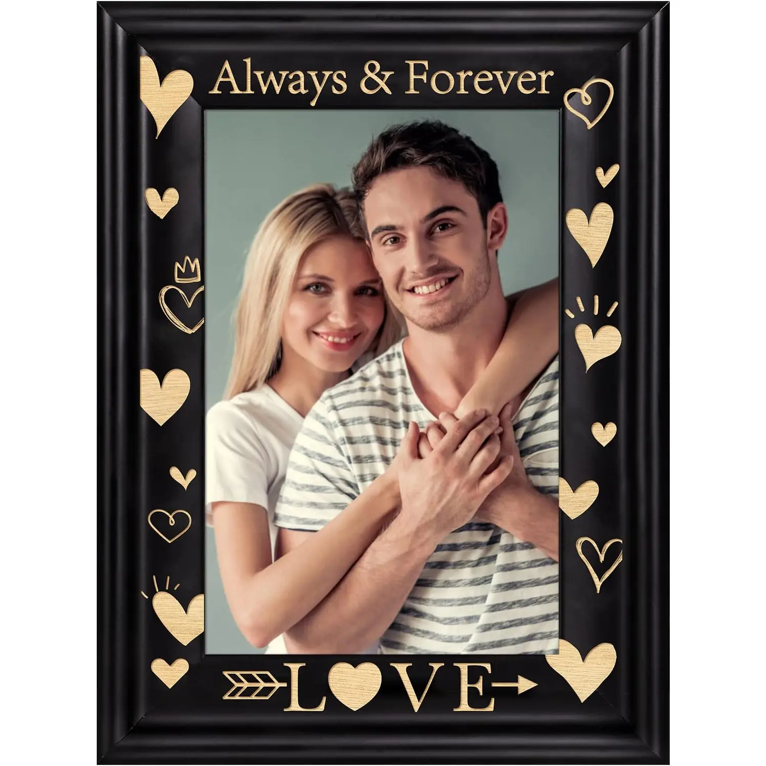 Valentines Day Picture Frame - Love Wood Valentines day Photo Frame Always & Forever Romantic Valentine's Day Gift for Couples Him Her Husband Wife Boyfriend Anniversary Wedding Keepsake
