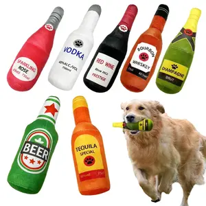 Funny Plush Dog Toys Beer Bottle Shaped Small Large Dogs Squeak Sound Clean Teeth Chew Toy Pets Interactive Playing Supplies interactive  dog Funny Plush