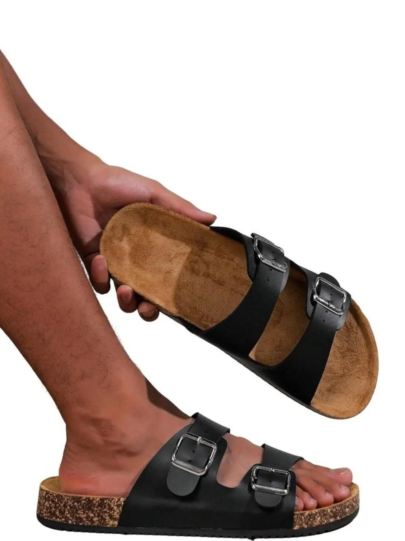 Men's stylish summer double-buckle non-slip slippers, suitable for both indoor and outdoor wear, comfortable fit, durable design, perfect for everyday wear, Sandal, Footwear