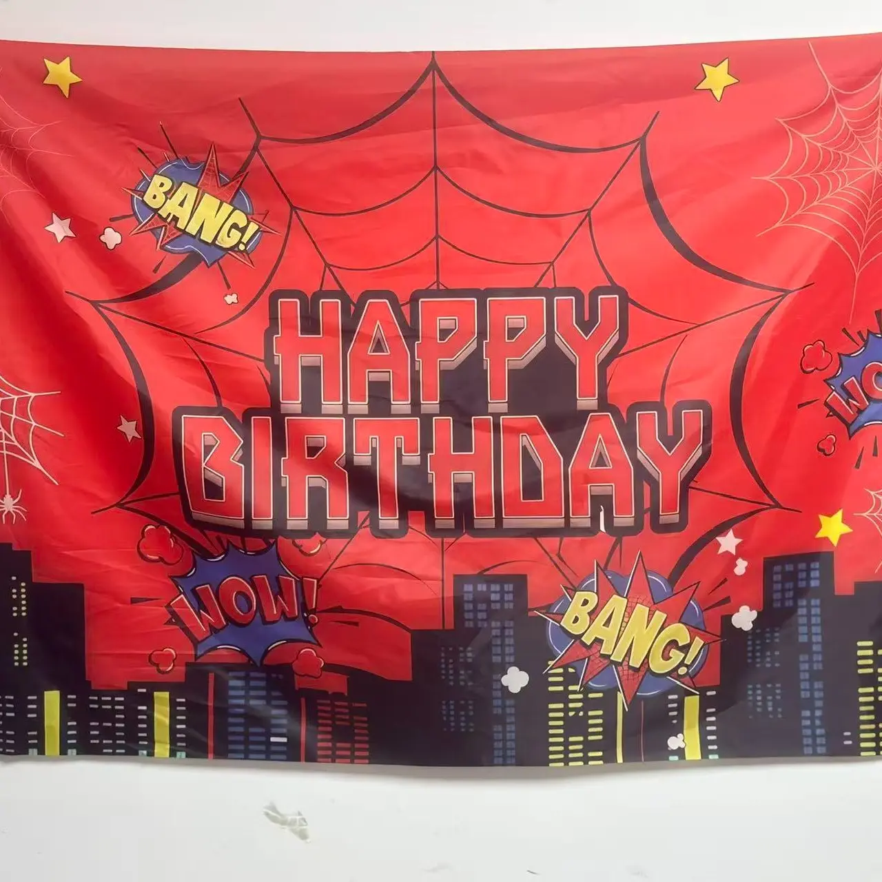 Large superhero boy birthday background banner, red spider web background, superhero party decoration, polyester material, suitable for baptism, indoor/outdoor parties, stage and room decoration, home decoration, Party Decorations Banners