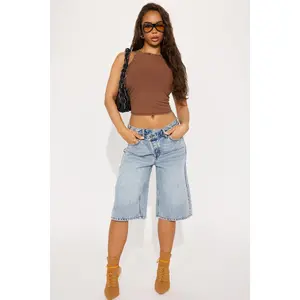 Take Whats Mine Crossover Denim Jorts - Light Wash