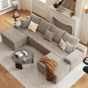 ModMood compress  sofa Sectional with Corduroy Cloud Modular Couch (133x70") - No Assembly + Chaise, Ottoman & 7 Pillows (4L/3S) Free Combination tiktok  shop  fyber  monday soft plush corduroy fluffy memory foam modern Oversize Velvet Sofa