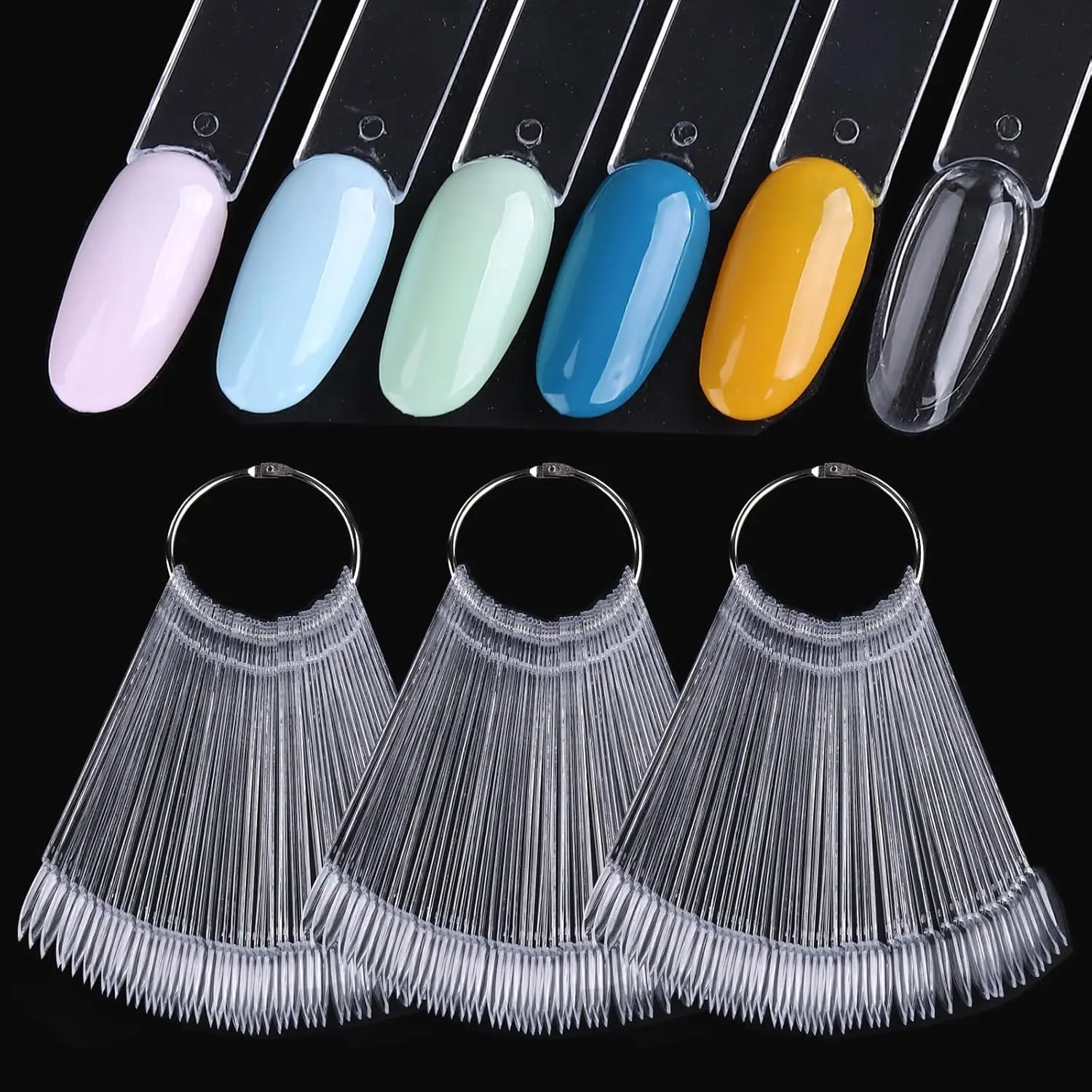 150 Pcs Clear Nail Swatch Sticks with Ring, Oval Shape Nail Swatches for Gel Polish, Transparent Acrylic Tips for Organization, Displaying Colors and Training Nails tech Supplies for Home or Salon Use