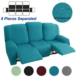 Set of 8 Four-Season Solid Color Sofa Covers, Suitable for Three-Seater Recliner, Spill-Proof, Home Decoration, Sofa Protector, Stretch Sofa Cover